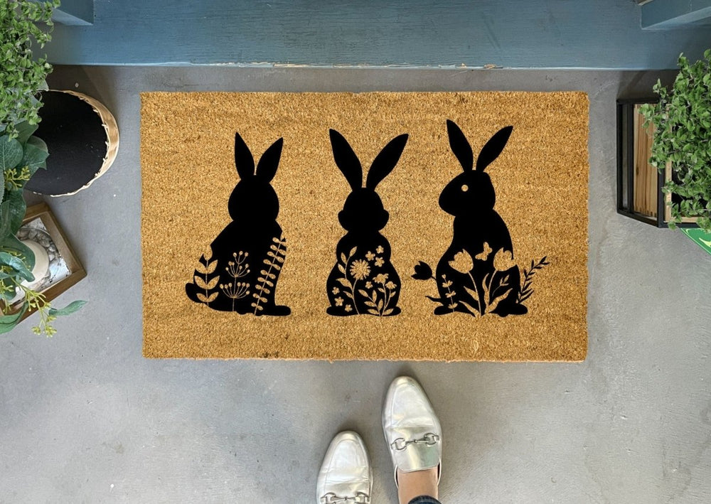 Nickel Designs Custom Doormats Floral Bunny Doormat for Spring