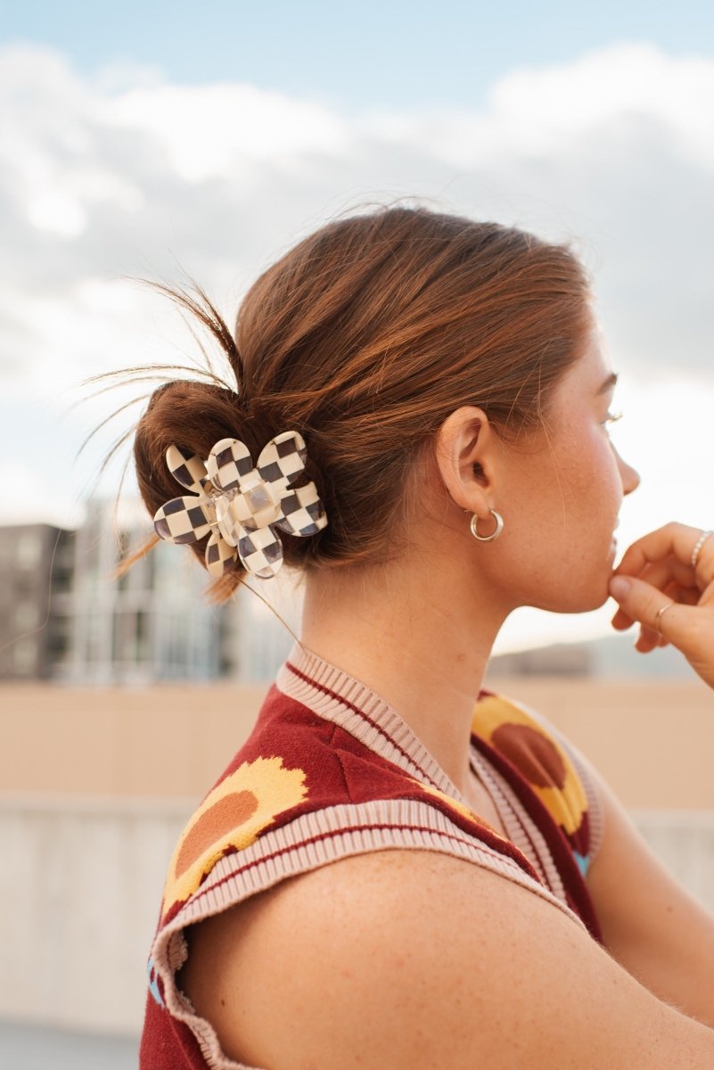 Denim & Daisy Flower Hair Claw Clip | Cream Checker - lily & onyx