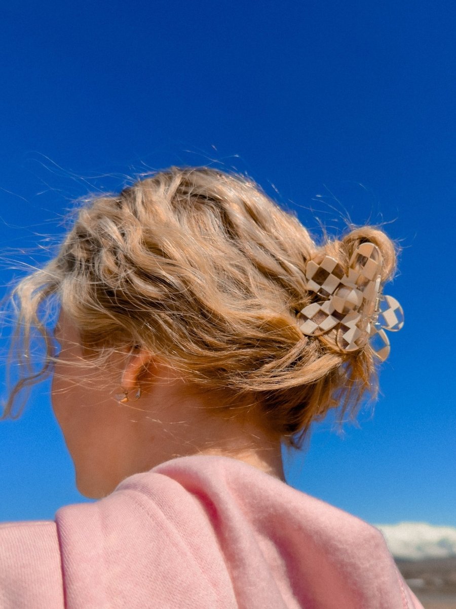 Denim & Daisy Flower Hair Claw Clip | Cream Checker - lily & onyx