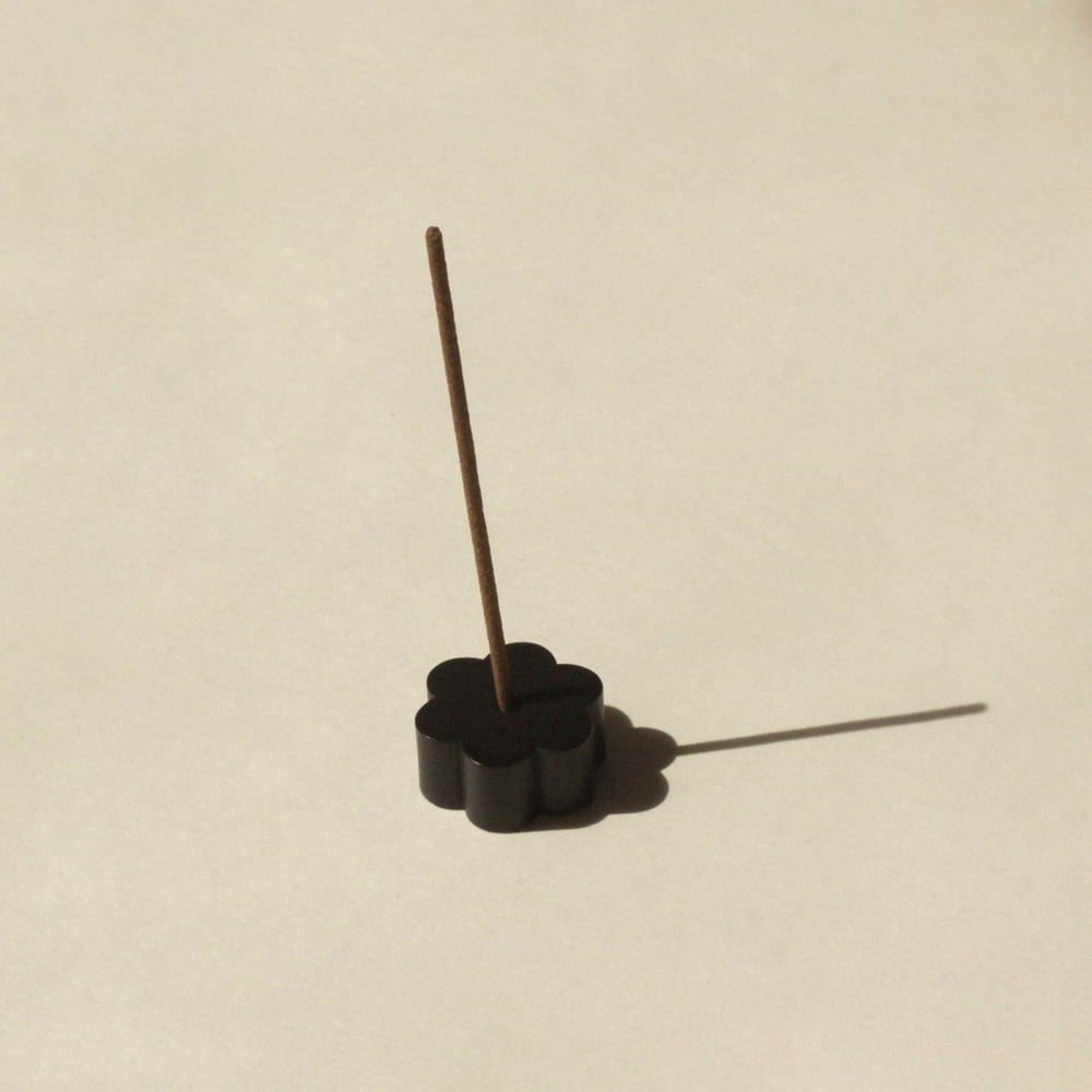 CEDAR AND MYRRH Flower - Shaped Black Brass Incense Holder - lily & onyx