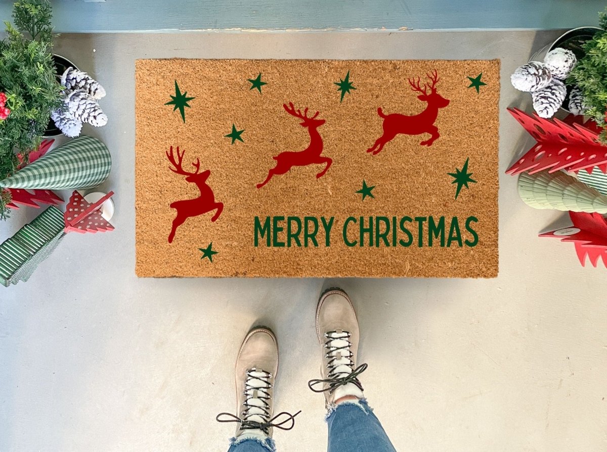 Nickel Designs Custom Doormats Flying Reindeer Christmas Coir Doormat