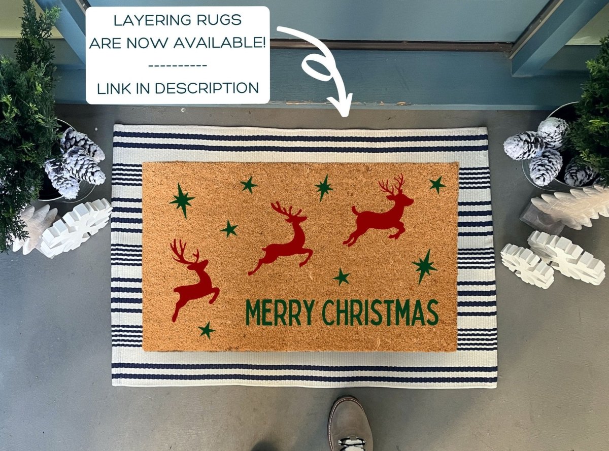 Nickel Designs Custom Doormats Flying Reindeer Christmas Coir Doormat