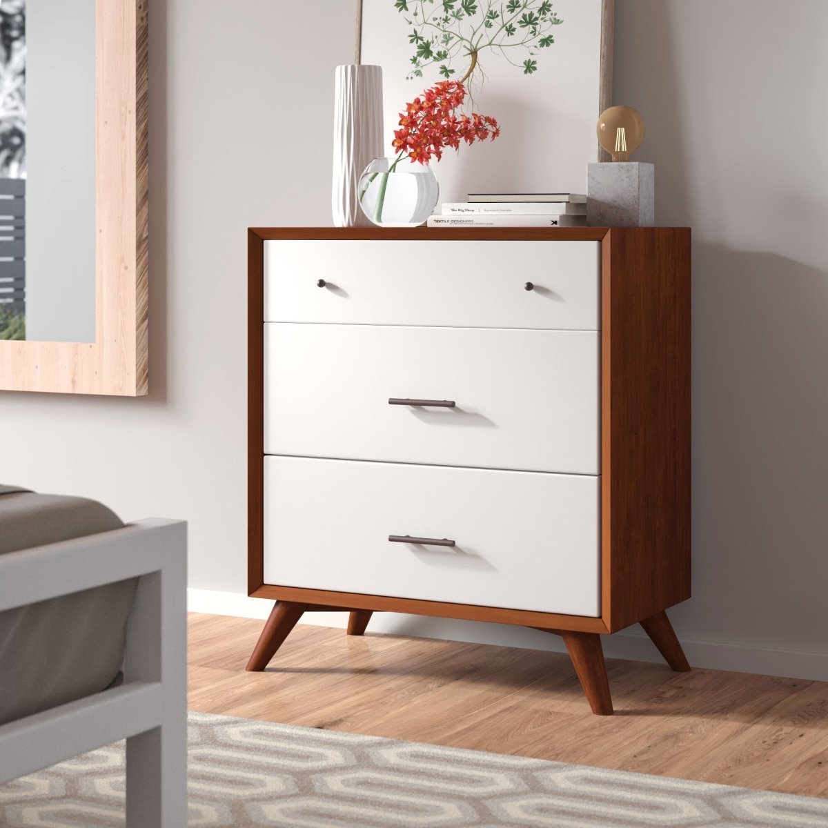 Alpine Furniture Flynn Small Chest, Acorn & White - lily & onyx