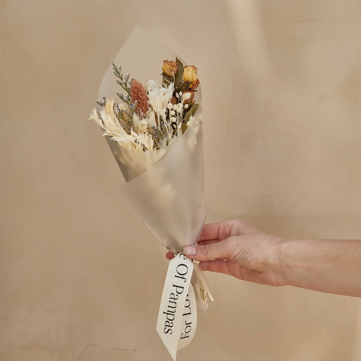 For Love Of Pampas Small Dried Floral Bouquet - Beige