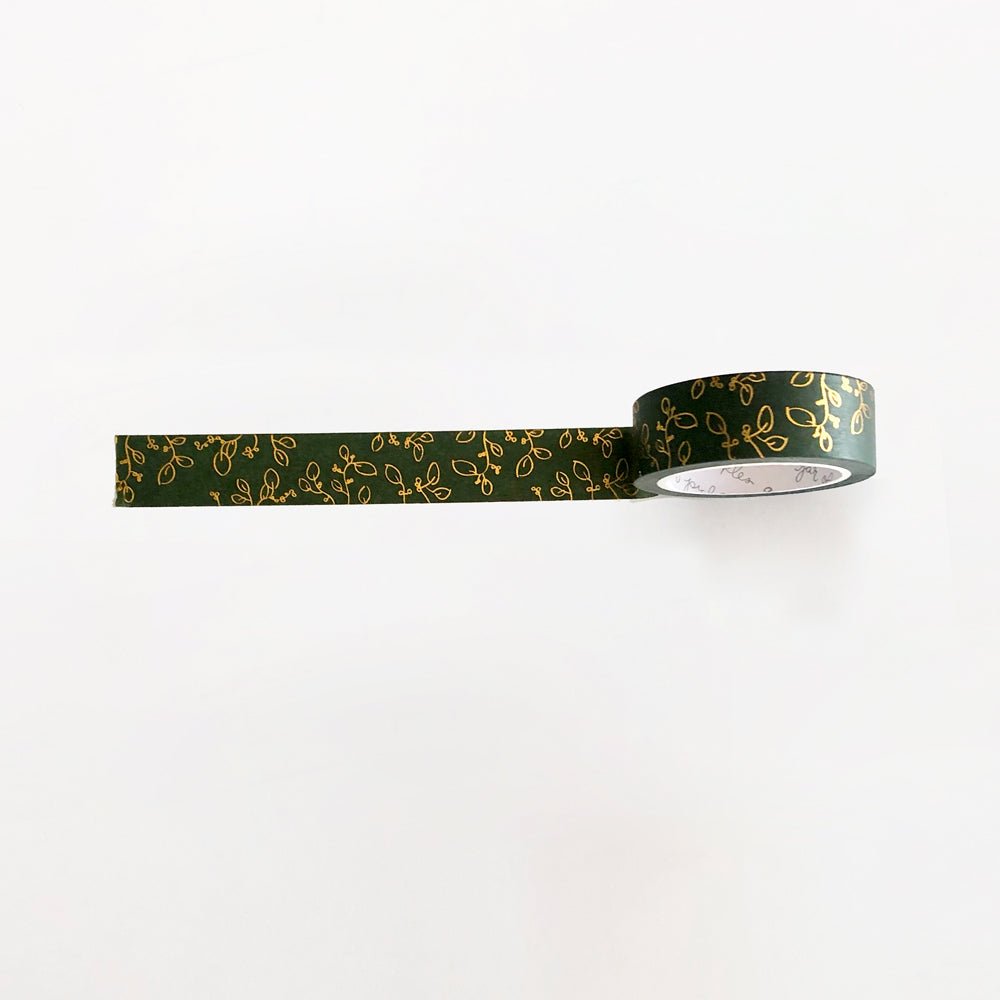 A Jar of Pickles Forest Green Gold Foil Floral Washi Tape - lily & onyx