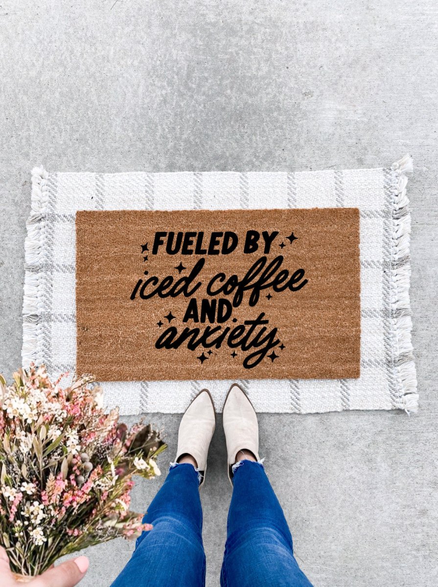 The Doormat Co. Fueled By Iced Coffee & Anxiety Doormat - lily & onyx