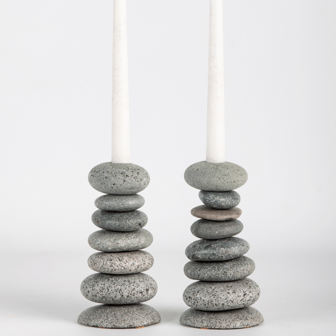 Funky Rock Designs Cairn Stacked Stone Candlestick Holder