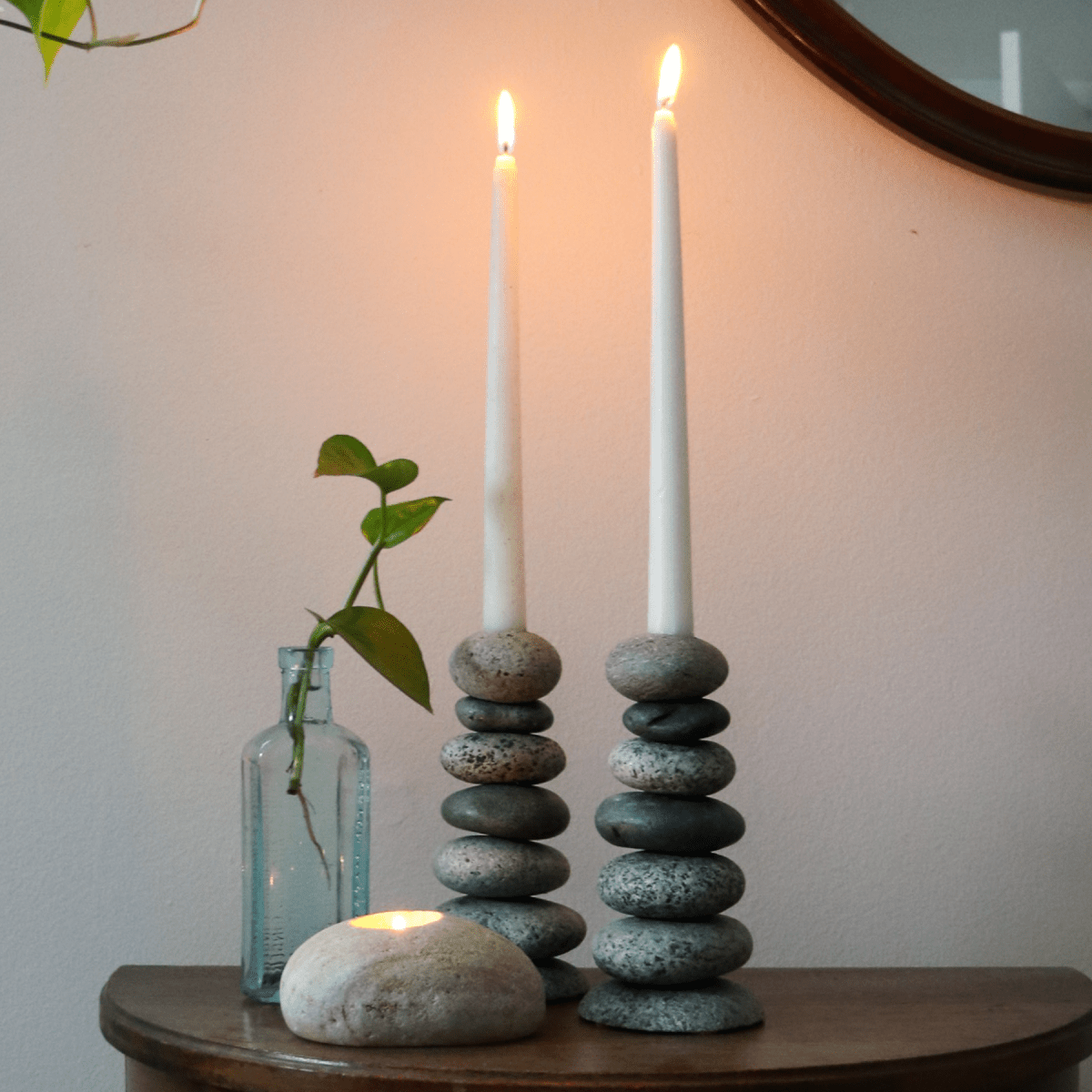 Funky Rock Designs Cairn Stacked Stone Candlestick Holder