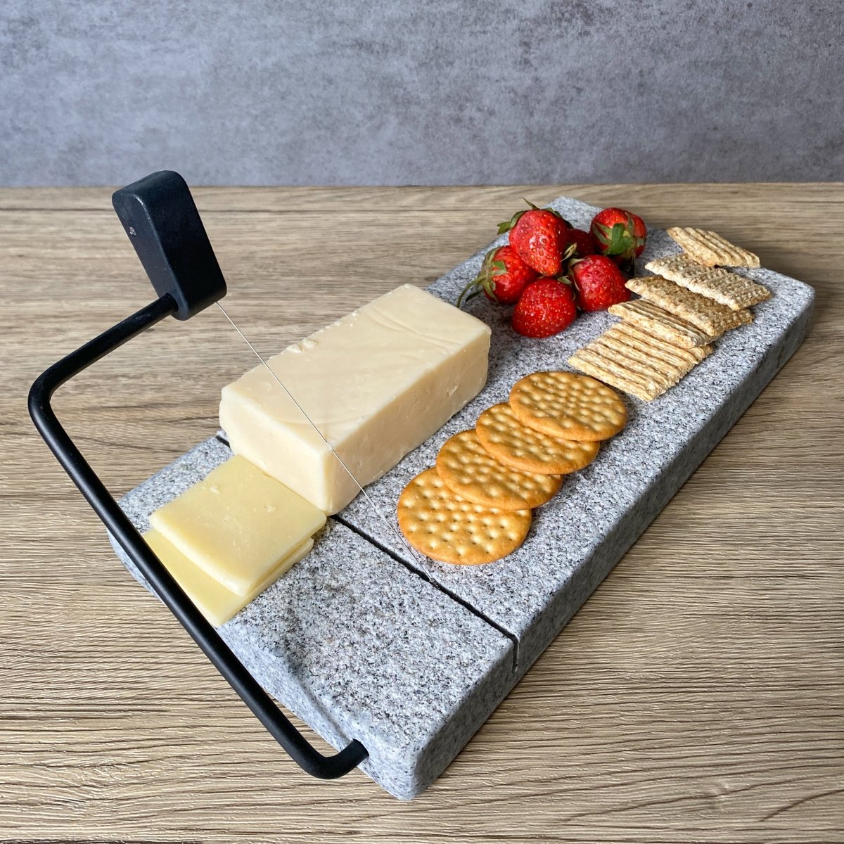 Funky Rock Designs Granite Slab Cheese Slicer | Chillable Cutting Board with Wire Slicer