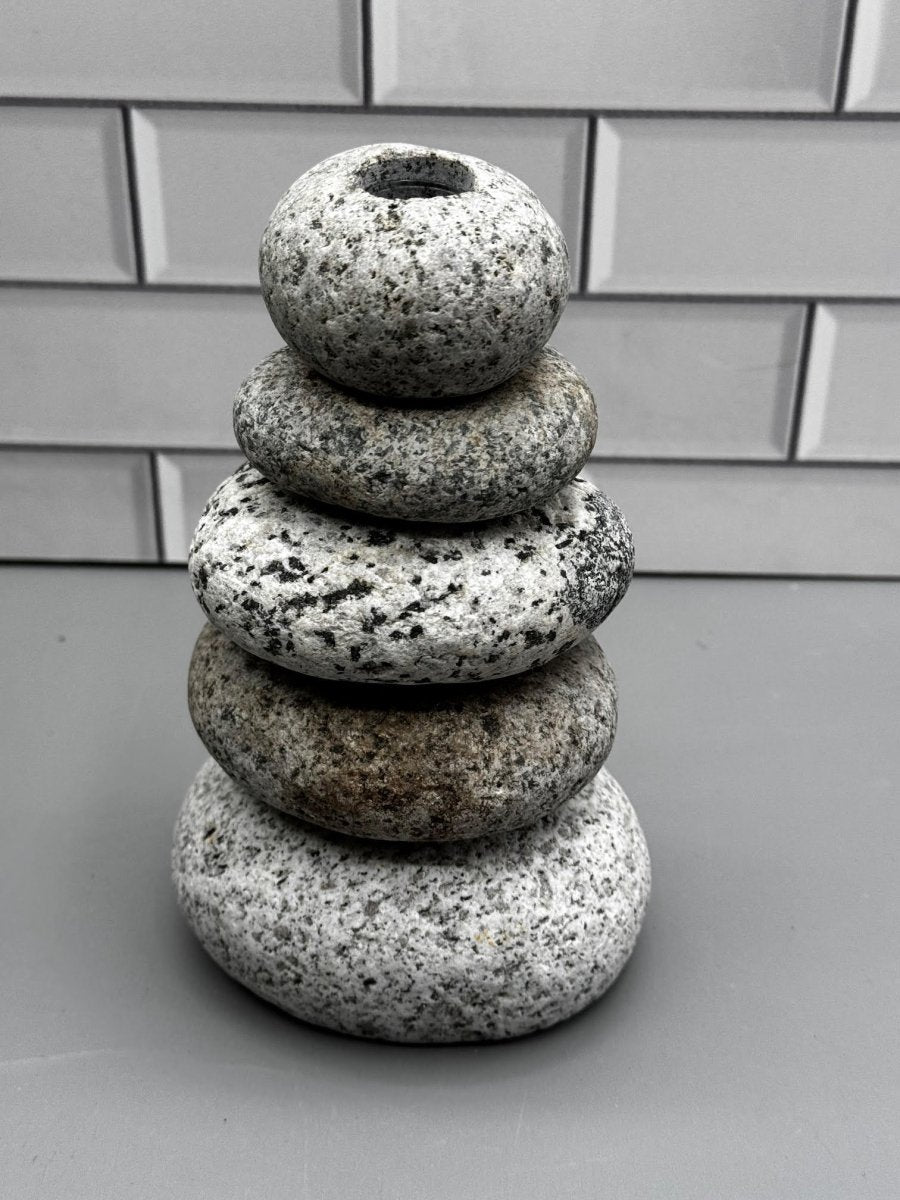 Funky Rock Designs Handcrafted Beach Stone Cairn Vase with Hidden Glass Insert