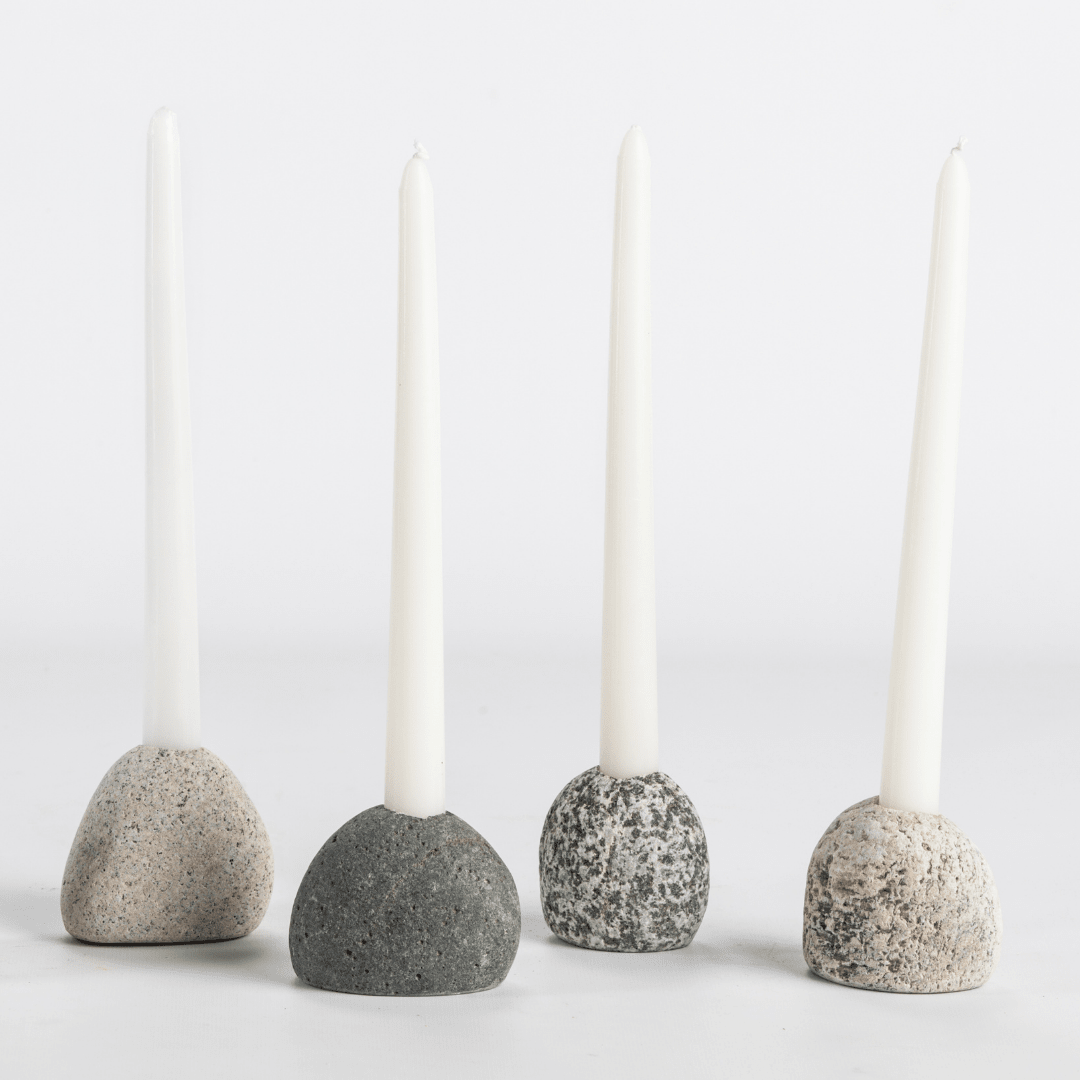 Funky Rock Designs Natural Stone Candleholder - Tumbled Ocean & River Stone