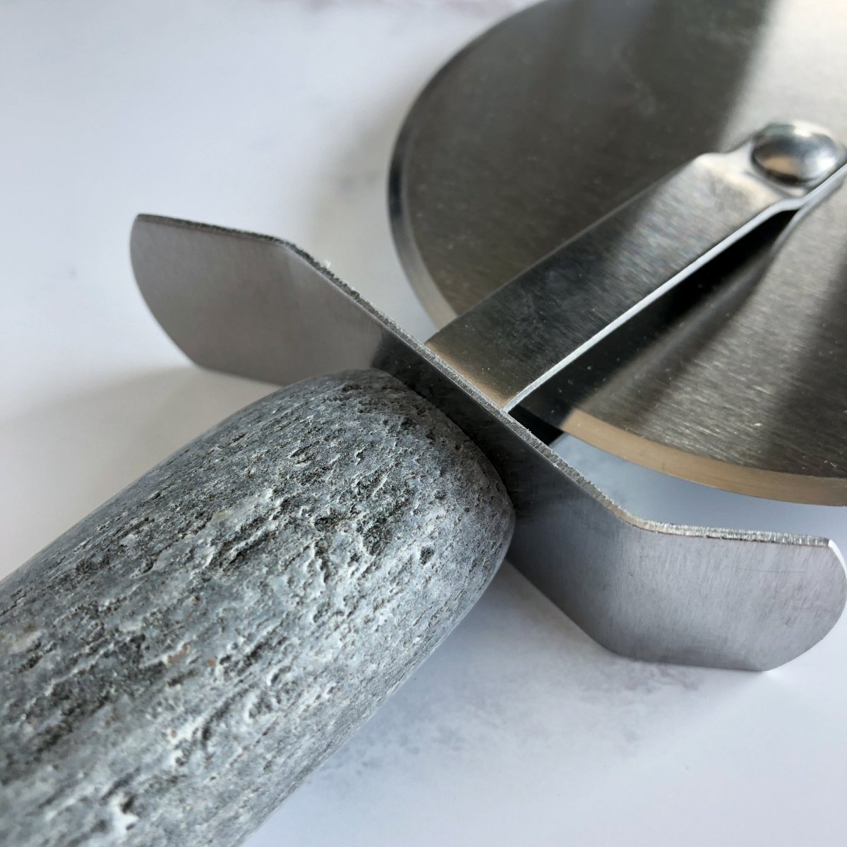 Funky Rock Designs Stone Pizza Wheel | Natural Stone Handle & Stainless Steel Blade