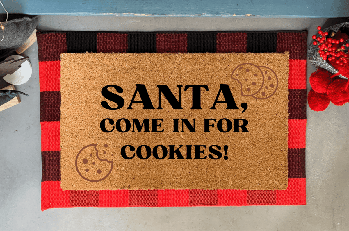 Nickel Designs Custom Doormats Funny Christmas Doormat, Santa and Cookies