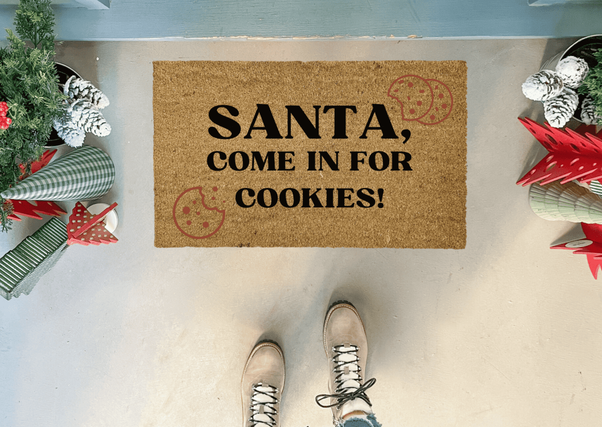 Nickel Designs Custom Doormats Funny Christmas Doormat, Santa and Cookies