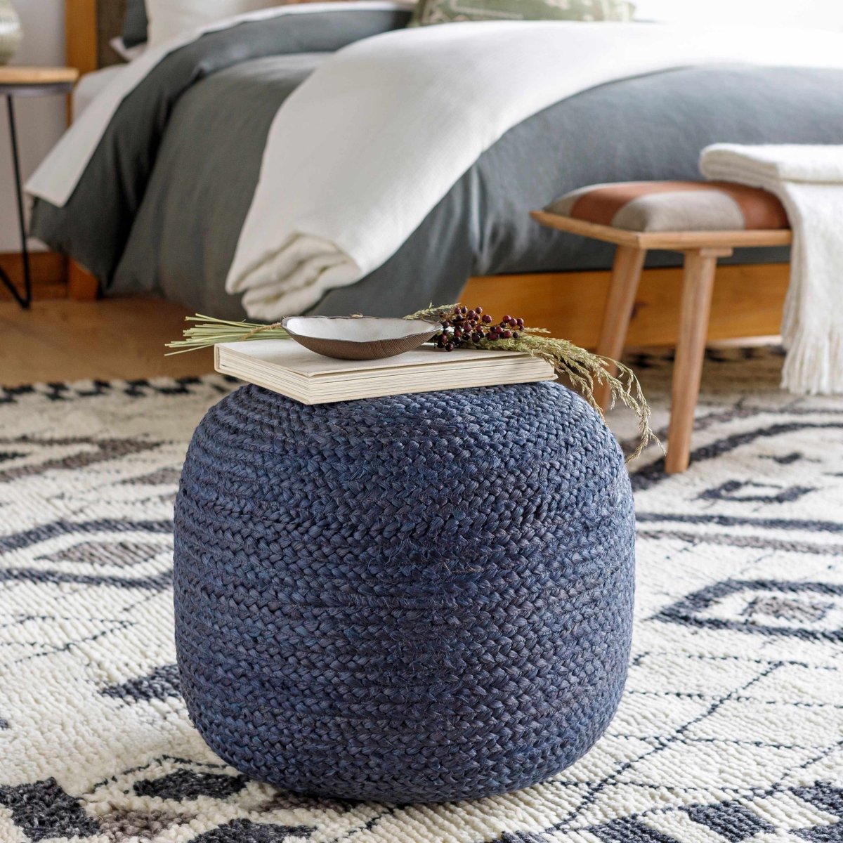 Boutique Rugs Gail Navy Jute Knitted Pouf - lily & onyx