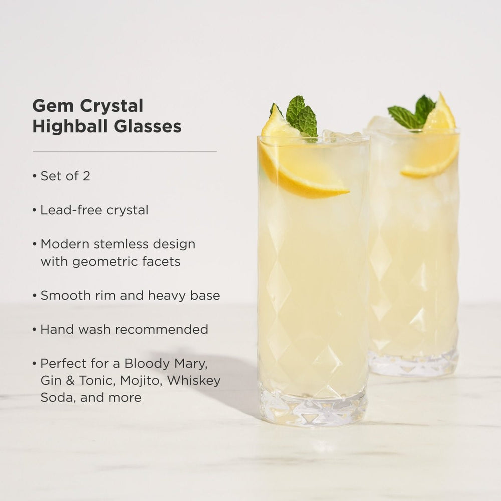 
                      
                        Viski Gem Crystal Highball Glasses, Set of 2 - lily & onyx
                      
                    