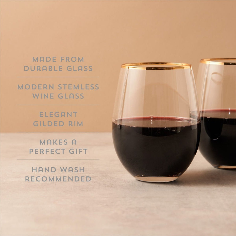 
                      
                        Twine Living Gilded Stemless Wine Glasses, Set of 2 - lily & onyx
                      
                    