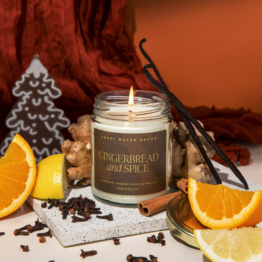 Sweet Water Decor Gingerbread and Spice Soy Candle - Clear Jar - 9 oz - lily & onyx