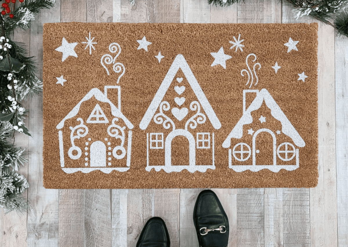 Nickel Designs Custom Doormats Gingerbread House Trio Christmas Doormat