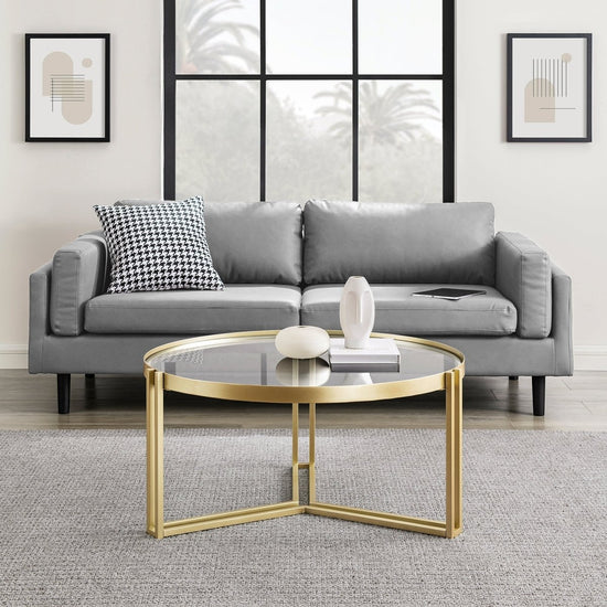 Walker Edison Glam Round Glass and Metal Tri-Leg Coffee Table - lily & onyx