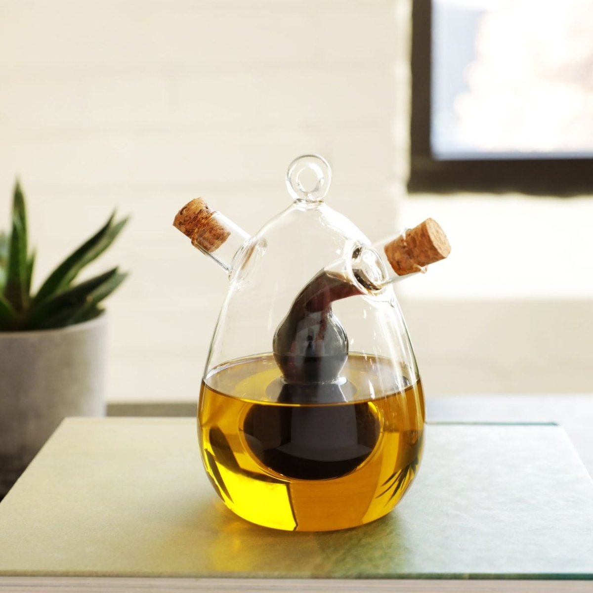 Bamboo Switch Glass Oil and Vinegar Cruet - lily & onyx