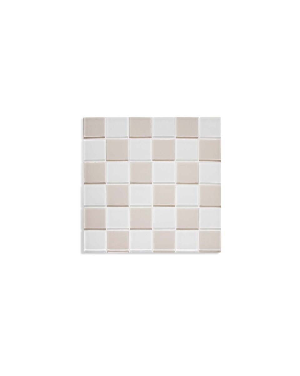 Subtle Art Studios Glass Tile Decorative Tray - Beige & White Checkered