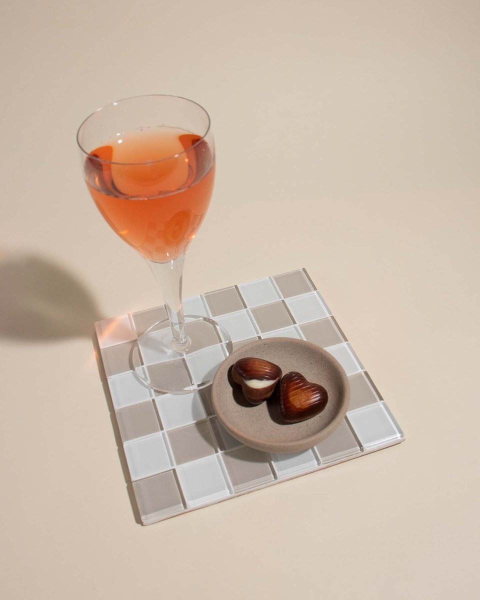 Subtle Art Studios Glass Tile Decorative Tray - Beige & White Checkered