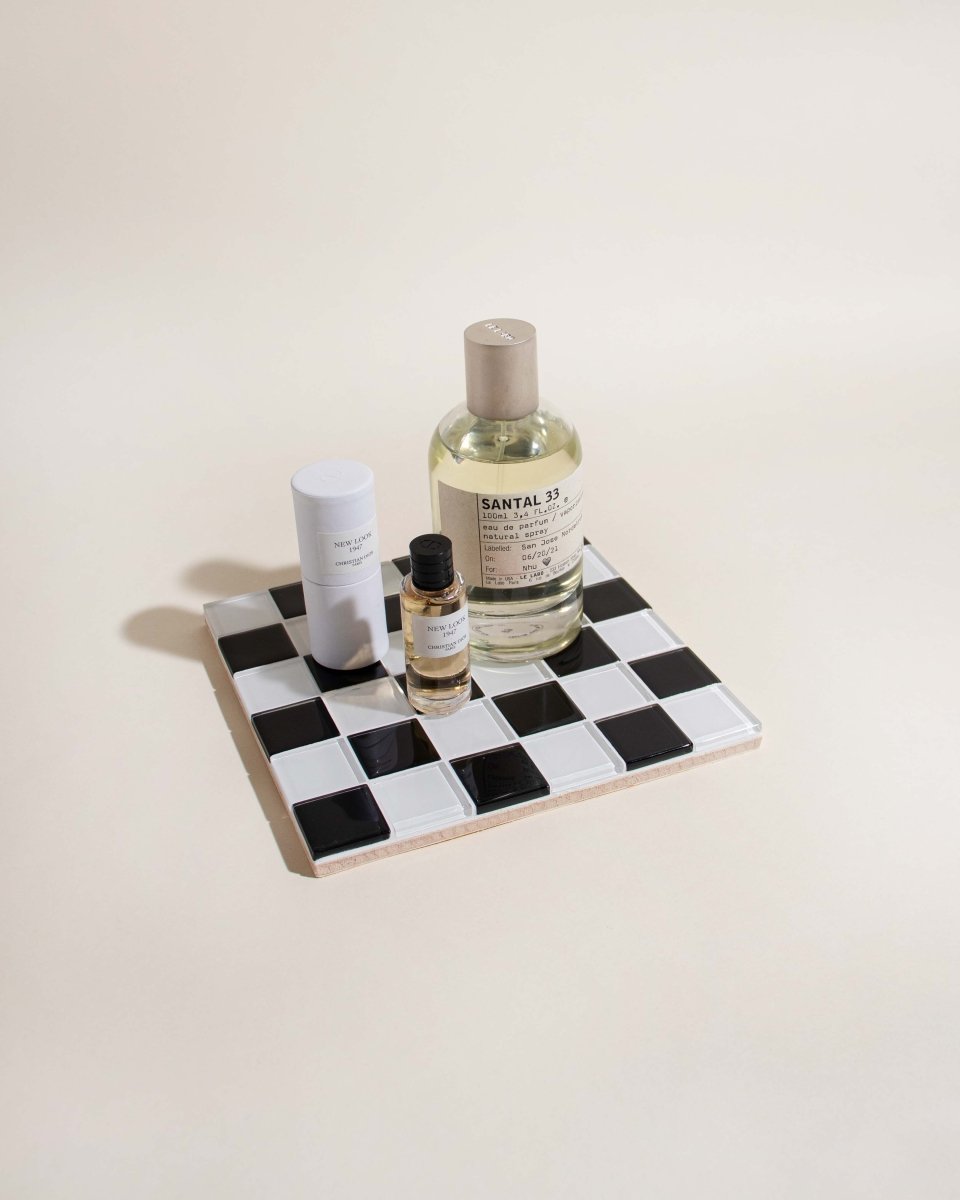 Subtle Art Studios Glass Tile Decorative Tray - Black & White Checkered