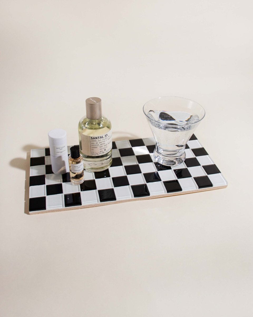 Subtle Art Studios Glass Tile Decorative Tray - Black & White Checkered