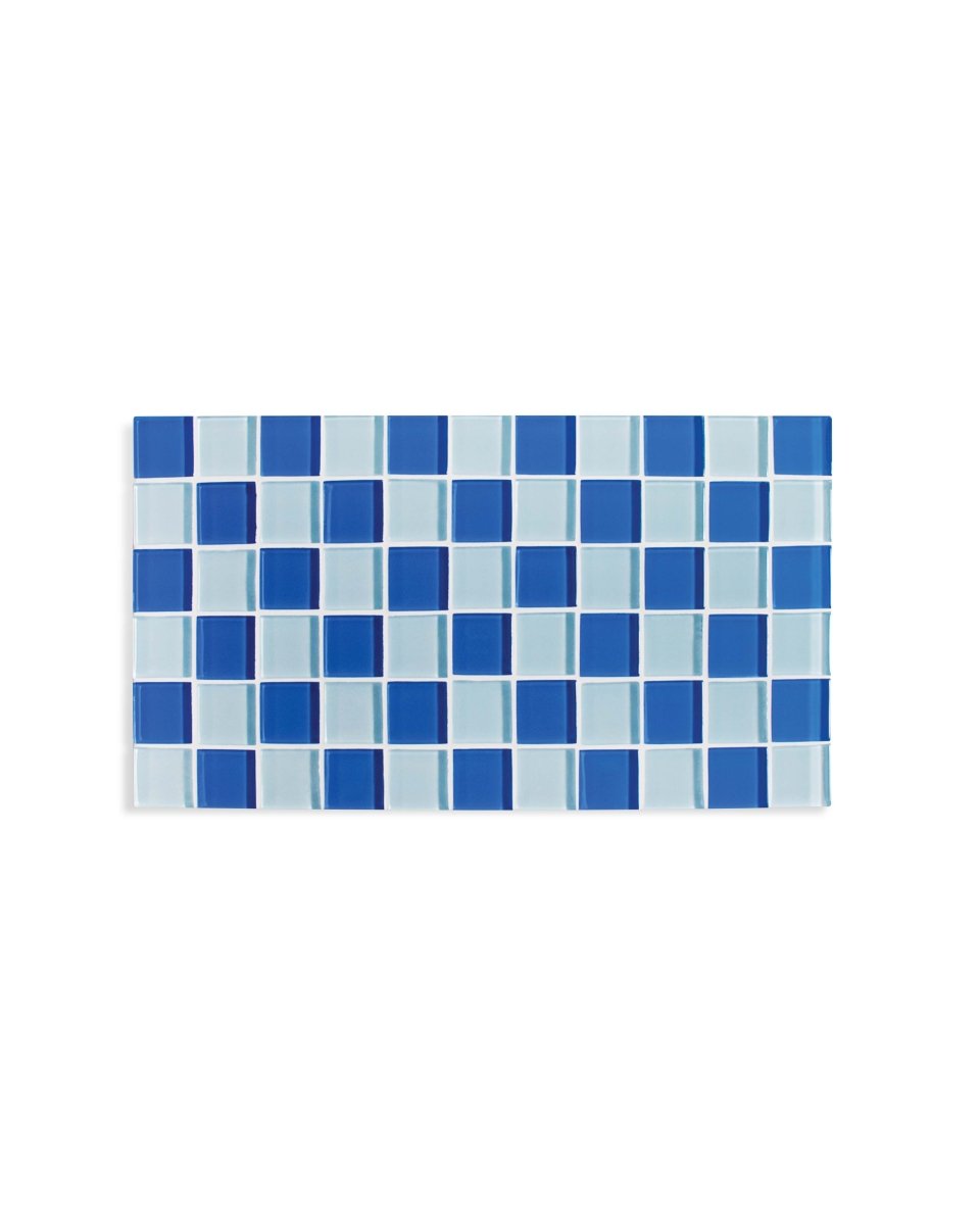 Subtle Art Studios Glass Tile Decorative Tray - Blue Sky Checkered
