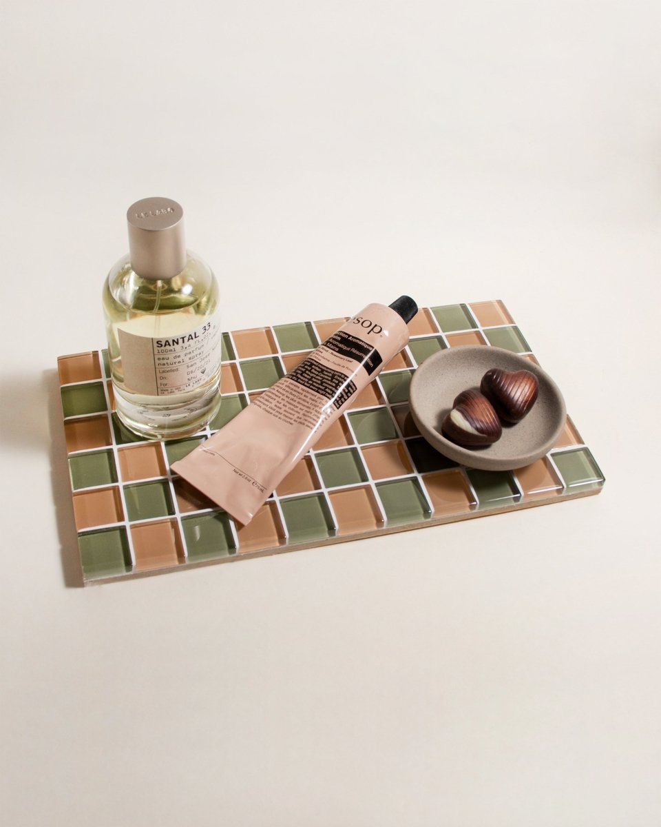 Subtle Art Studios Glass Tile Decorative Tray - I Olive You Checkered