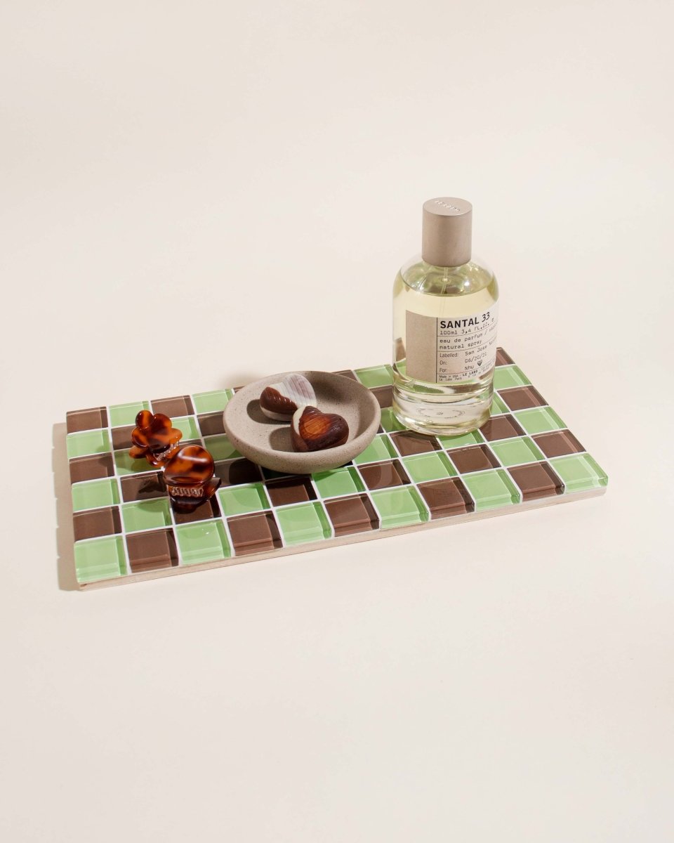 Subtle Art Studios Glass Tile Decorative Tray - Mint Dark Chocolate