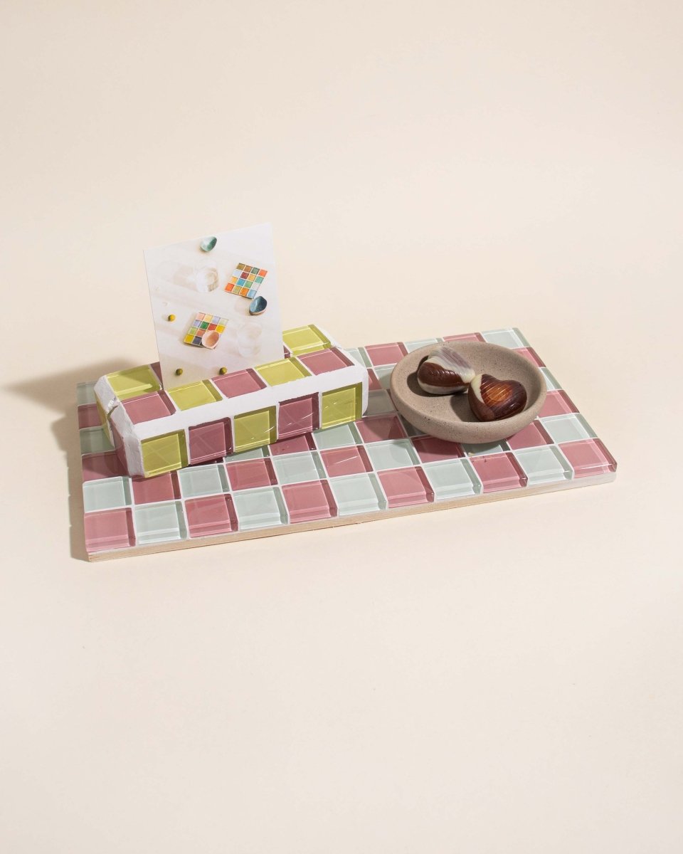 Subtle Art Studios Glass Tile Decorative Tray - Pink Himalayan Salt Milk Chocolate