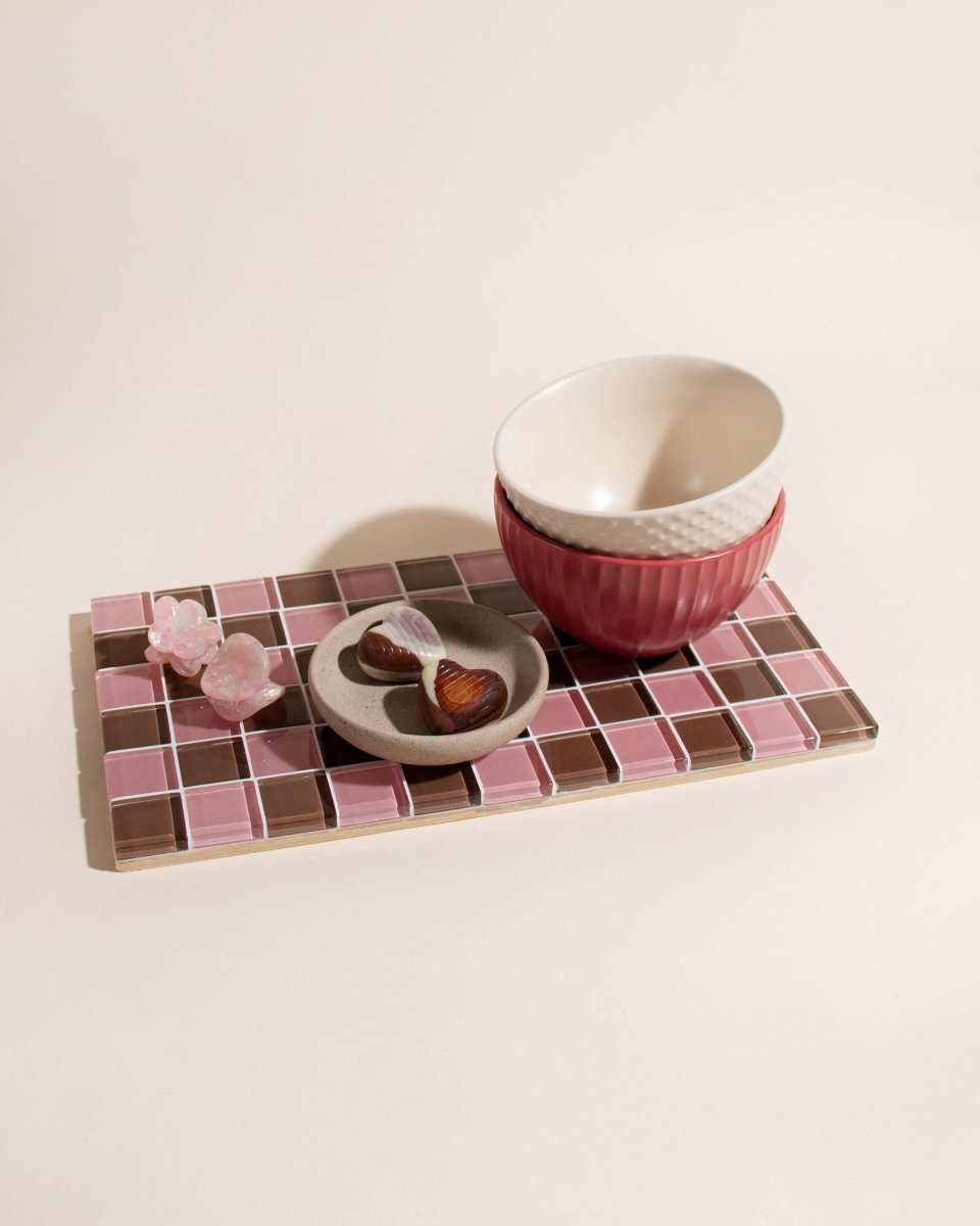 Subtle Art Studios Glass Tile Decorative Tray - Strawberry Dark Chocolate