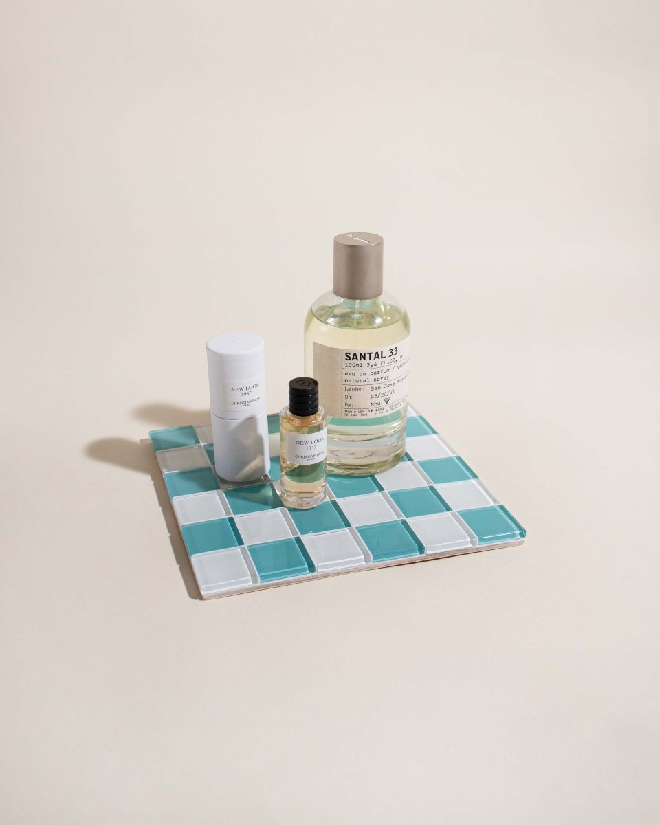 Subtle Art Studios Glass Tile Decorative Tray - Teal & White Checkered
