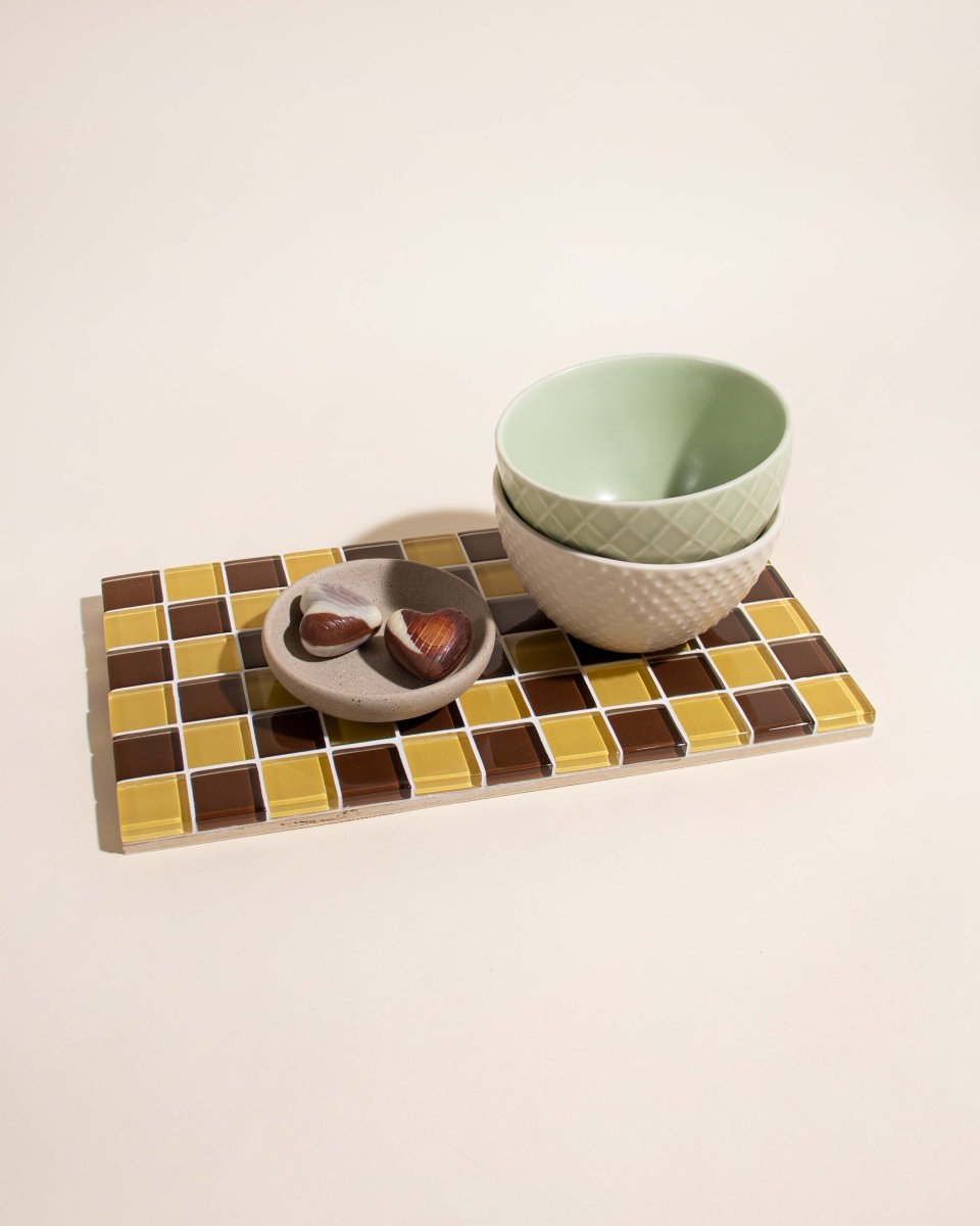 Subtle Art Studios Glass Tile Decorative Tray - Toffee & Almond Dark Chocolate