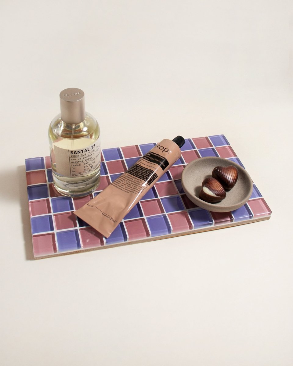 Subtle Art Studios Glass Tile Decorative Tray - Unicorn Checkered