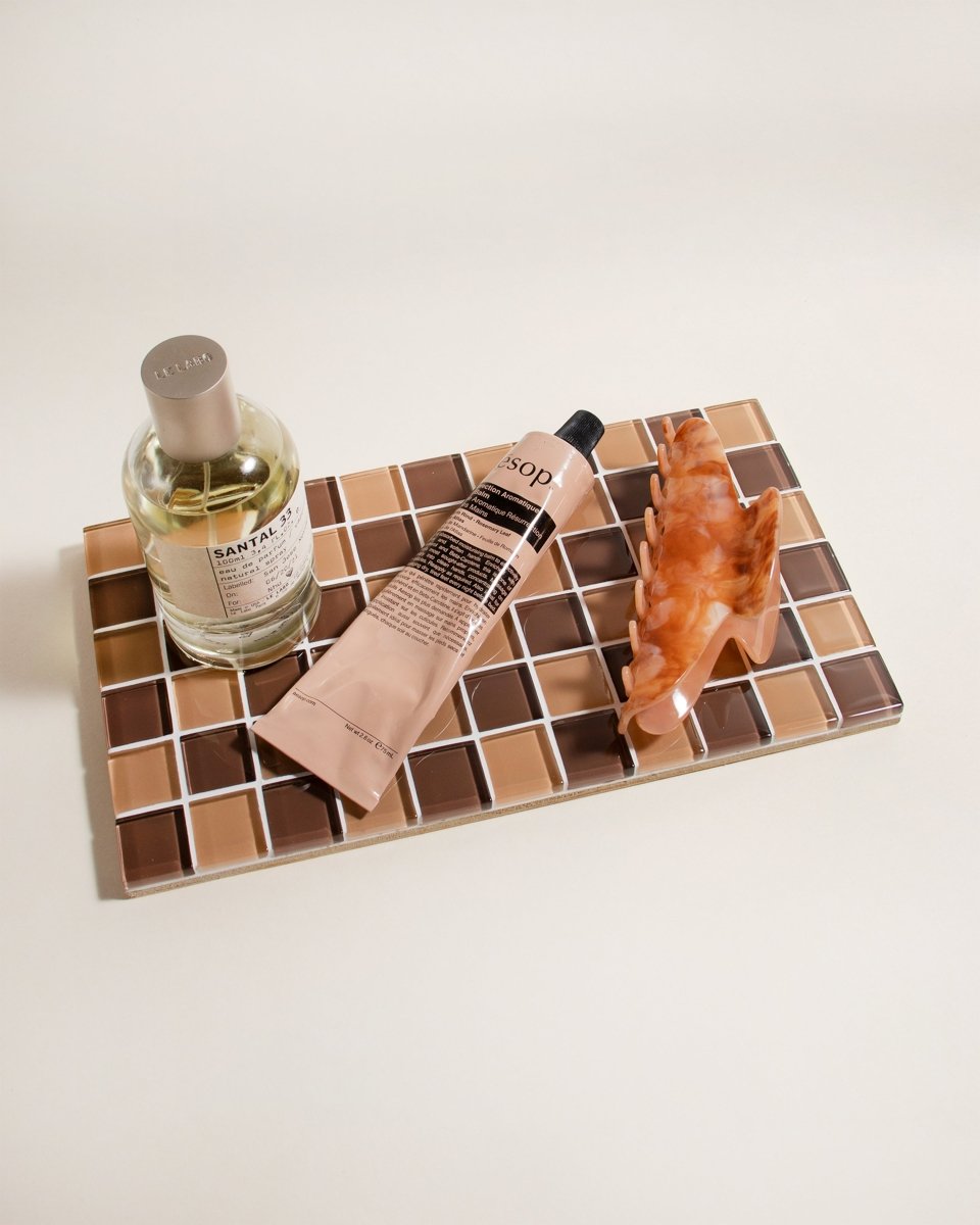 Subtle Art Studios Glass Tile Decorative Tray - Vintage Love Checkered