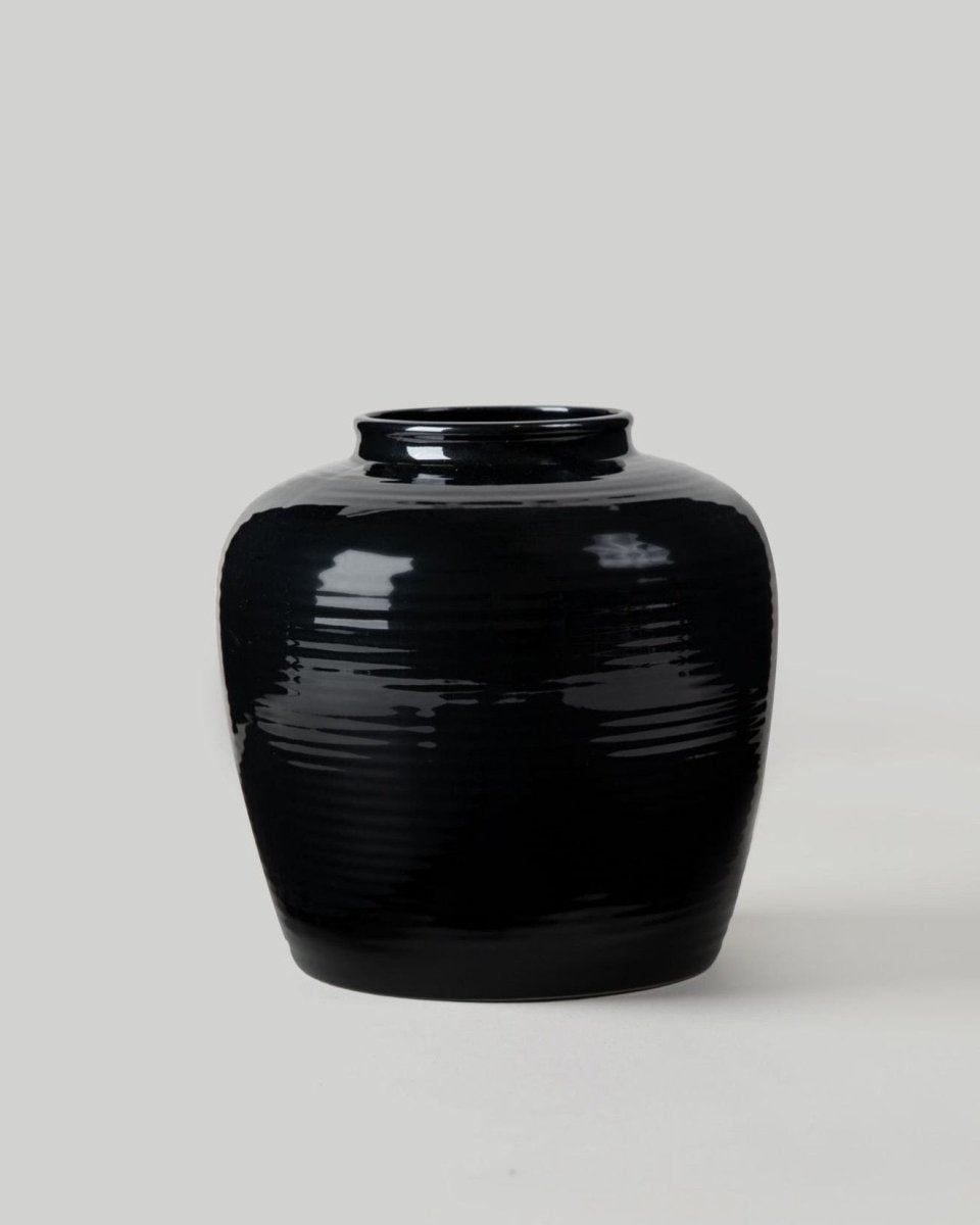 Afloral Glazed Afloral Ribbed Stoneware Table Vase in Noir - 8" - lily & onyx