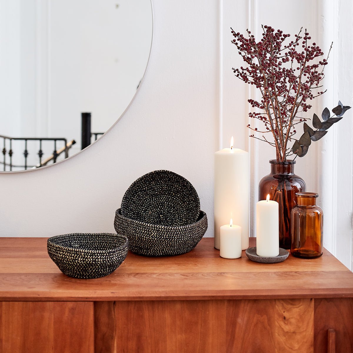 KORISSA Glitter Basket Bowl, Black - Set of 2