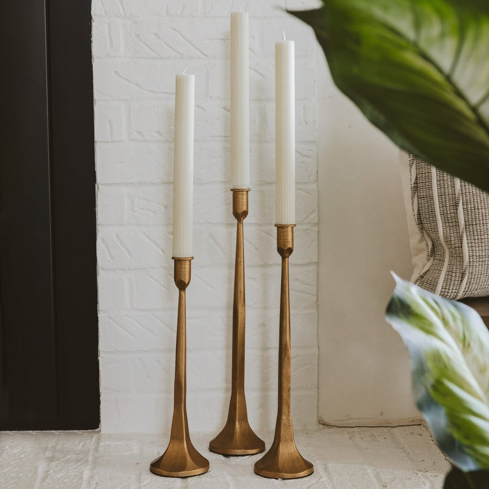 Sweet Water Decor Gold Cast Iron Taper Candle Holders, Set of 3 - lily & onyx