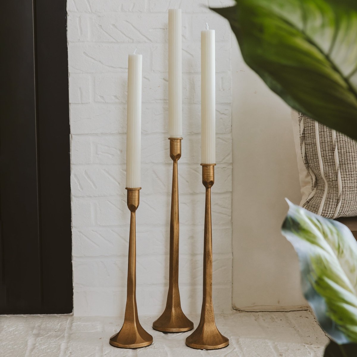 Sweet Water Decor Gold Cast Iron Taper Candle Holders, Set of 3 - lily & onyx