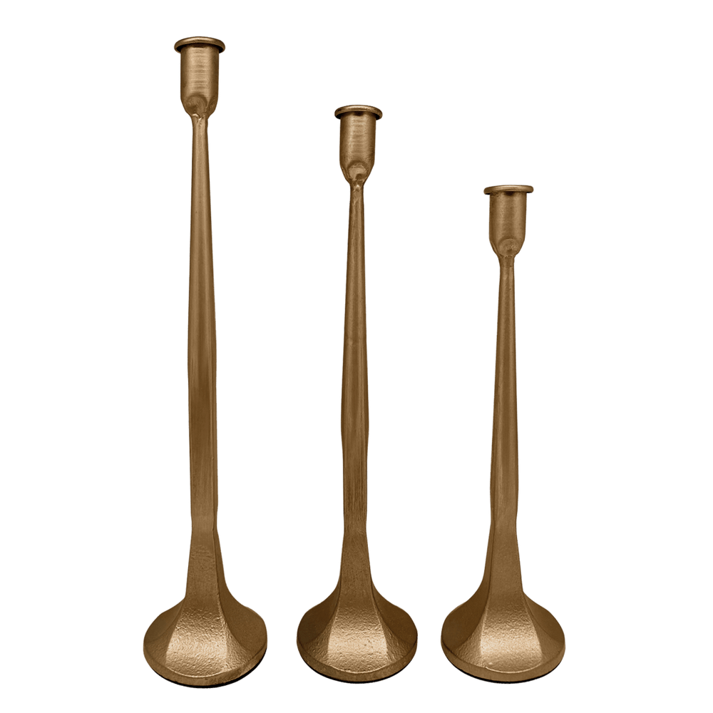 Sweet Water Decor Gold Cast Iron Taper Candle Holders, Set of 3 - lily & onyx
