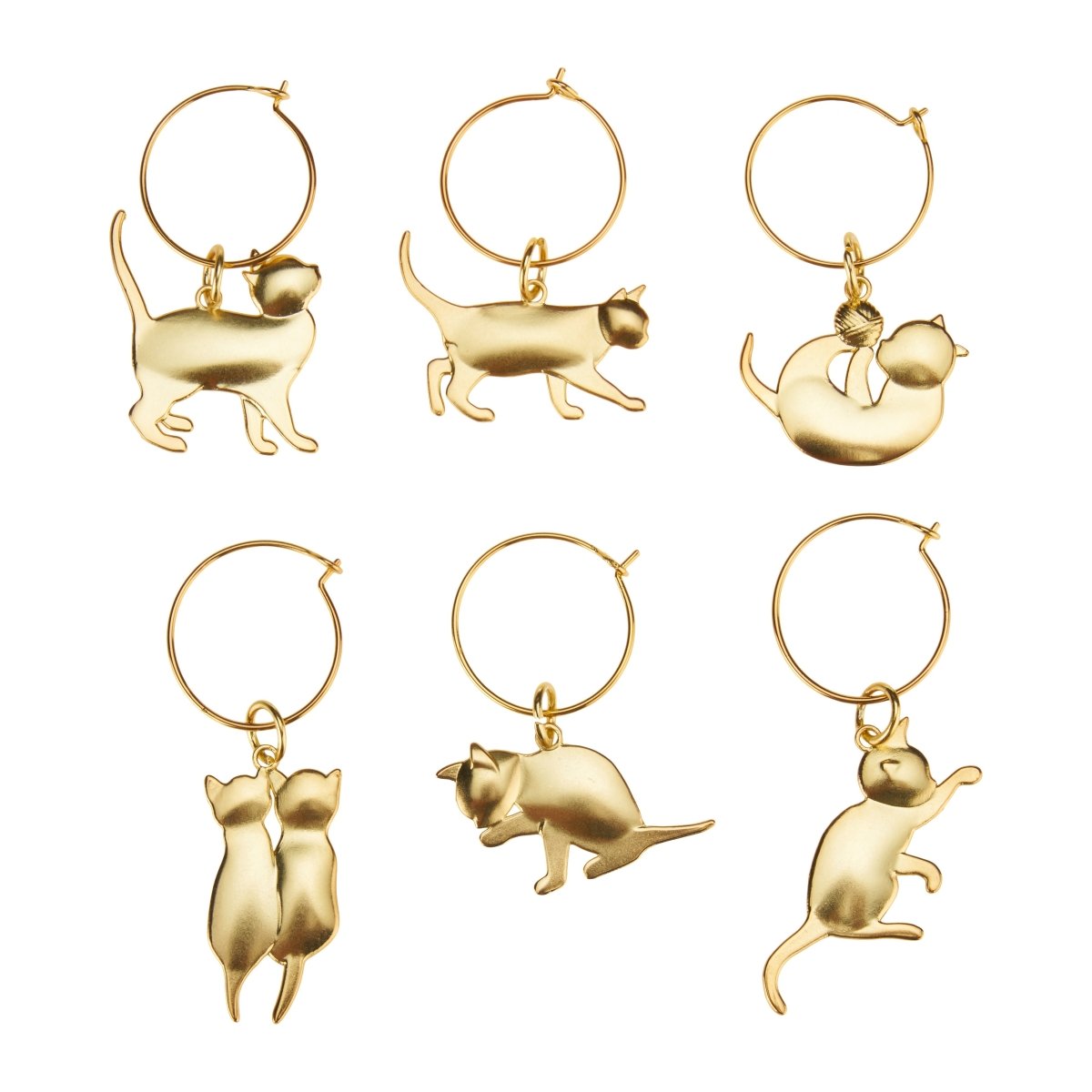Twine Living Gold Cat Wine Charms, Set of 6 - lily & onyx