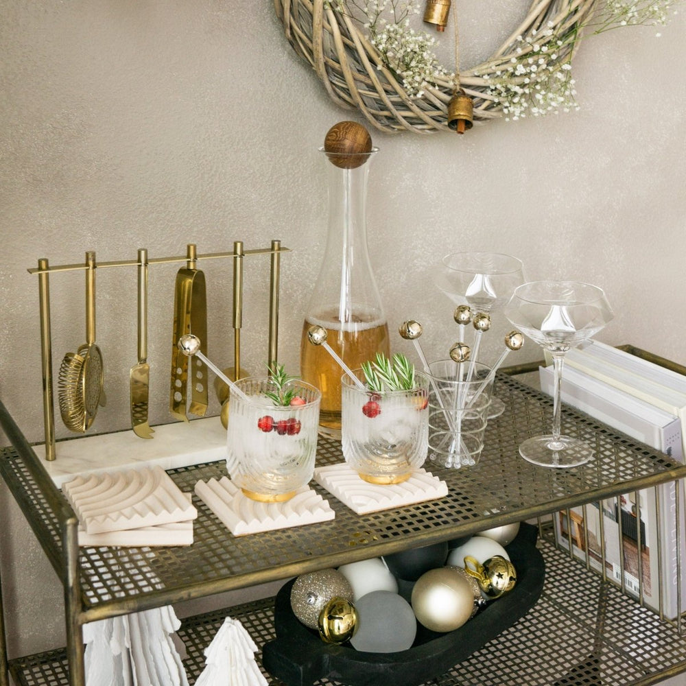 
                      
                        4-Piece Bar Tool Set in Gold with Marble and Stainless Steel Stand
                      
                    
