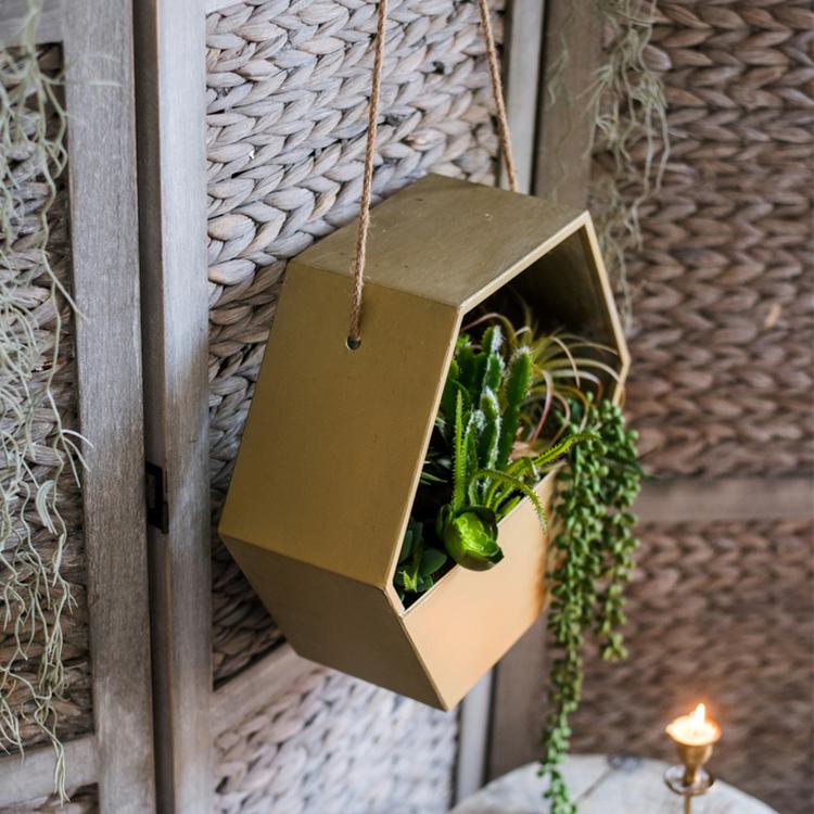 
                      
                        Modern Gold Metal Hexagon Hanging Planter
                      
                    