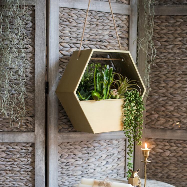 
                      
                        Modern Gold Metal Hexagon Hanging Planter
                      
                    