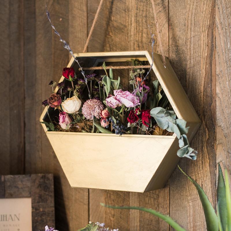 
                      
                        Modern Gold Metal Hexagon Hanging Planter
                      
                    