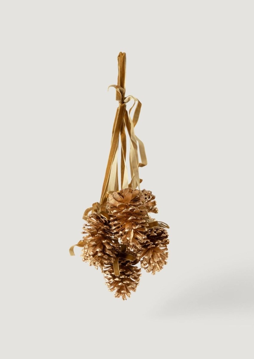 Afloral Gold Pine Cone Hanging Holiday Decoration, 21" - lily & onyx