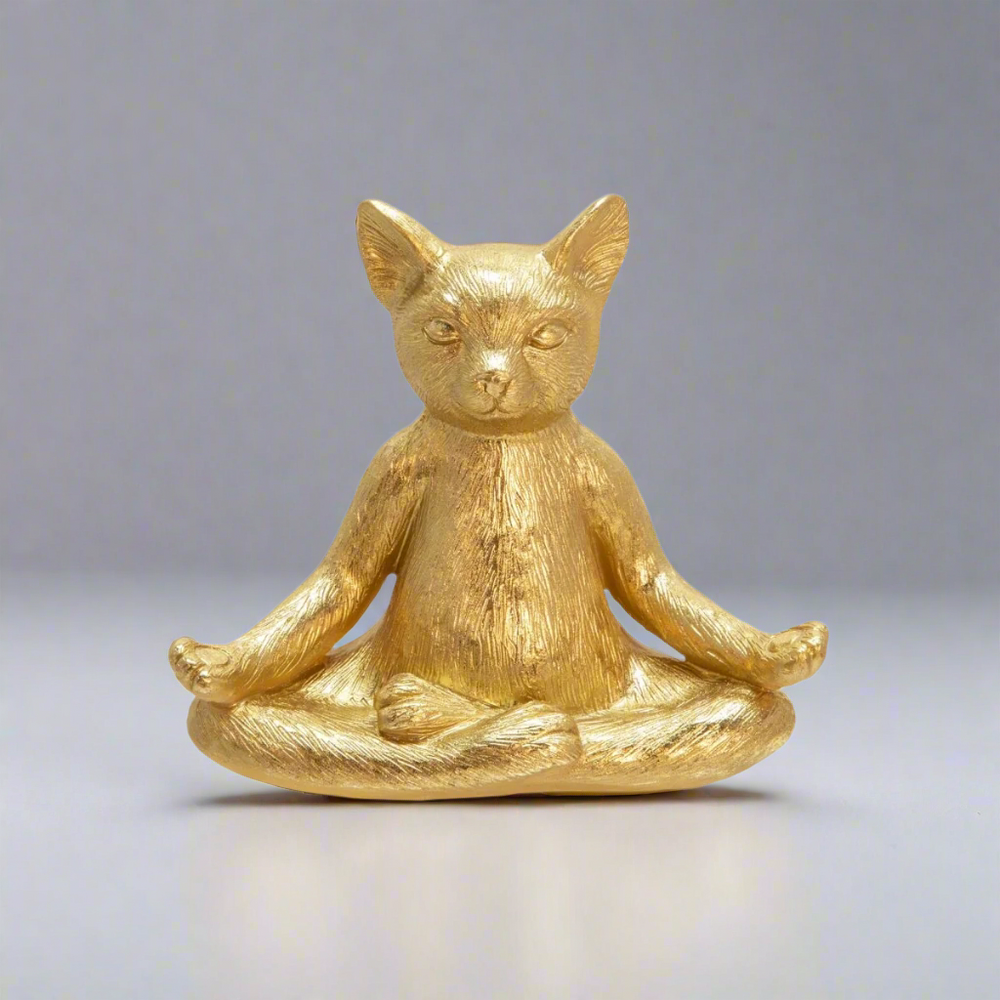 Yoga Cat Figurine in Gold, 7"